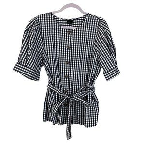 Who What Wear Gingham Plaid Tie Waist Button Front Blouse XXL 100% Cotton Summer